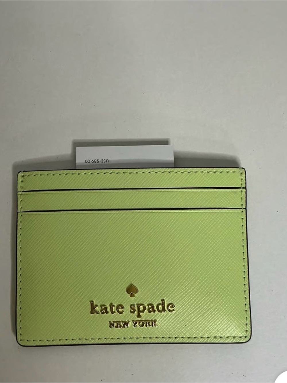 kate spade Lime Green Leather Card Case with Gold Logo